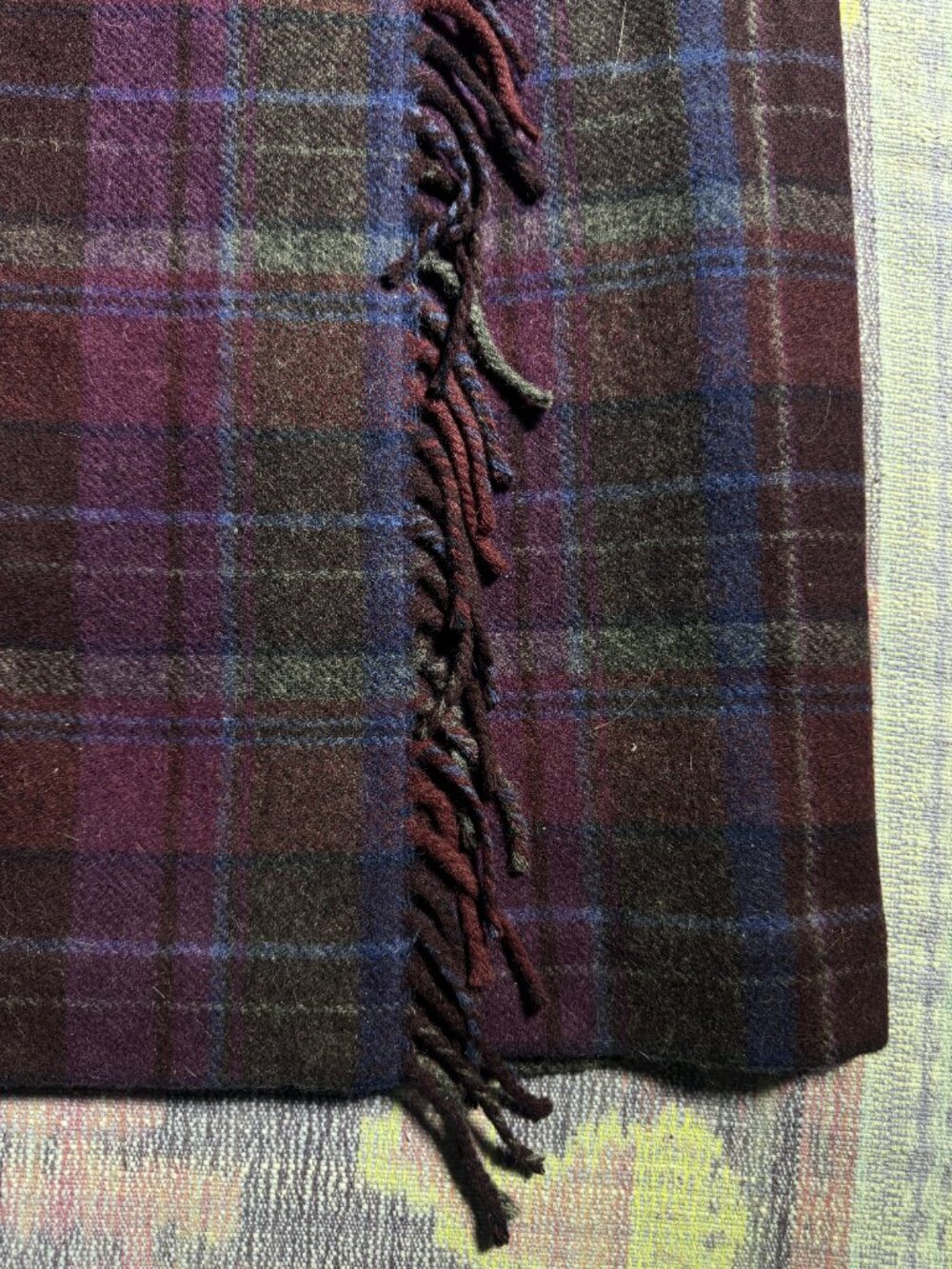 Talbots Plaid Fringe Wool Blend Wrap Skirt Purple Blue Sz 8 - Picture 6 of 15